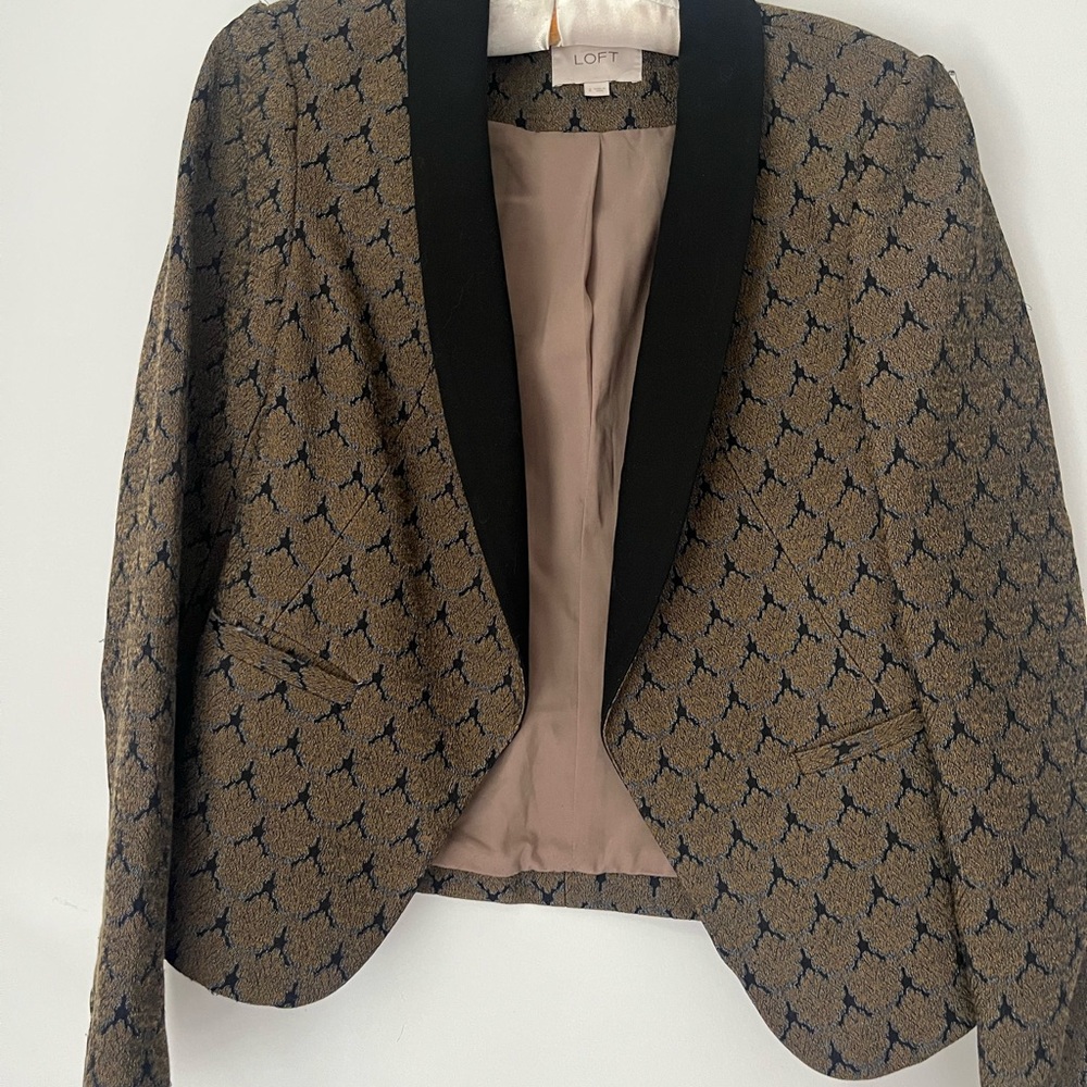 LOFT Brown and Black Blazer with Geometric Pattern
